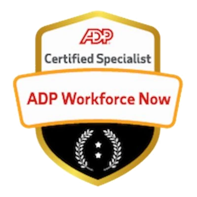ADP Workforce Now Certified Specialist badge for payroll, Hasib Accounting